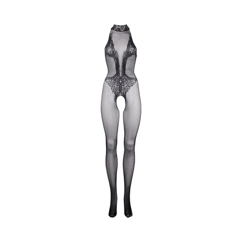 Le Desir Fishnet & Lace High-Neck Bodystocking Black