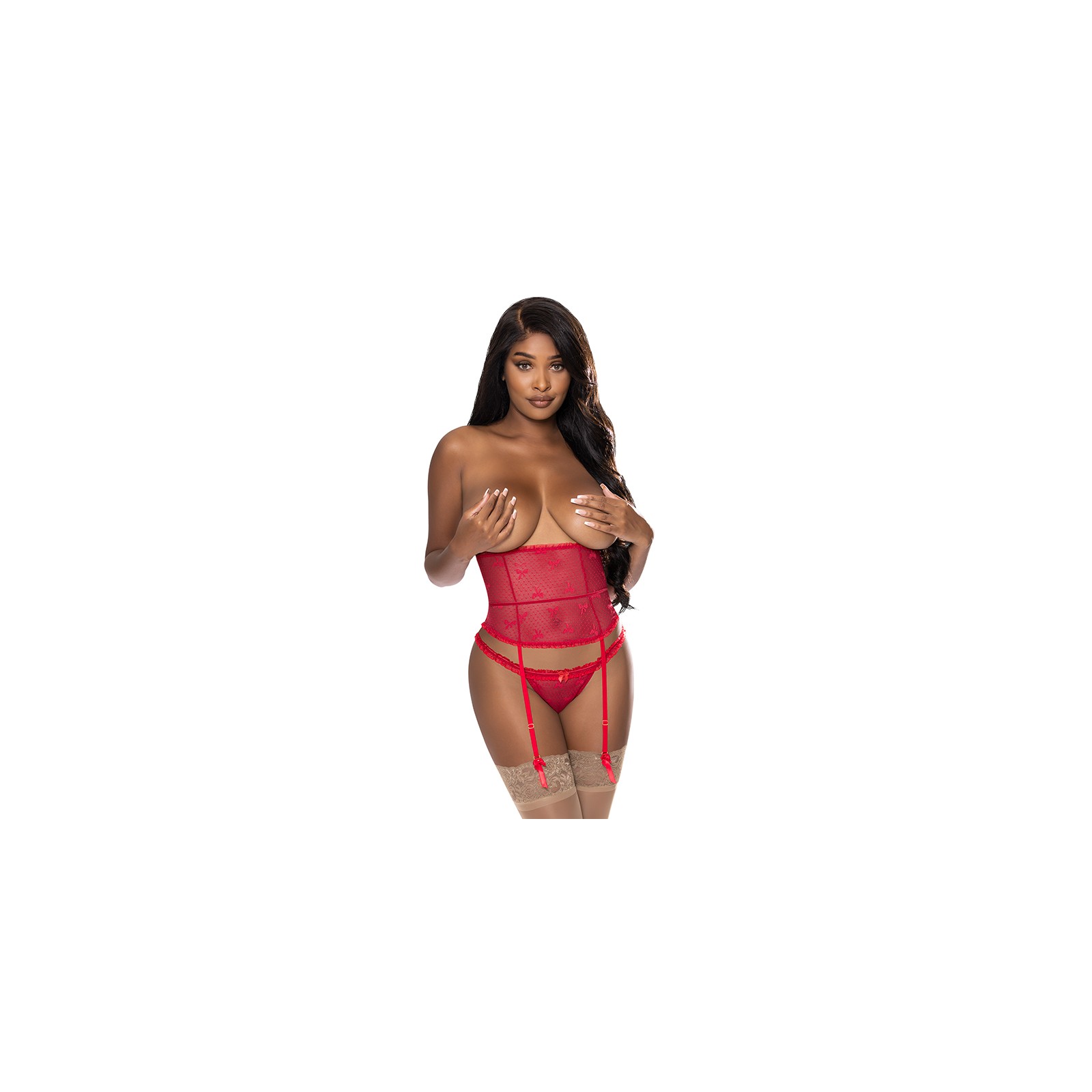 Magic Silk Gartered Waist Cincher & Tanga Panty Red