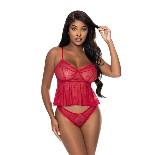 Magic Silk Flutter Cami and Cheeky Panty Set Red S/M