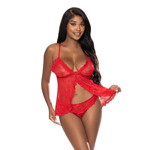 Magic Silk Ooh La Lace Babydoll & Panty Set Red