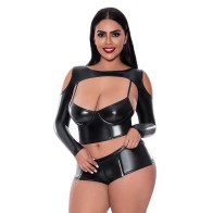 Magic Silk Liquid Onyx Camisole Shrug Short Set Black Queen