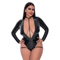 Magic Silk Liquid Onyx Long Sleeve Teddy with Harness