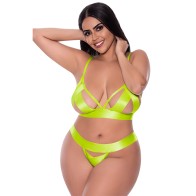 Conjunto de Sujetador y Panty Crotchless Magic Silk Strap Tease Amarillo Talla Queen