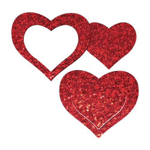 Peek-a-Boob Red Glitter Heart Nipple Pasties for Playful Fun