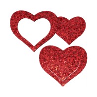 Peek-a-Boob Red Glitter Heart Nipple Pasties for Playful Fun