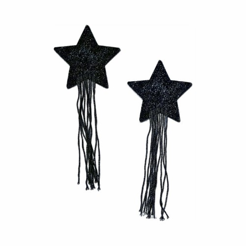 Tassel Pasties Black Sparkle Star Pastease with Long Fringe