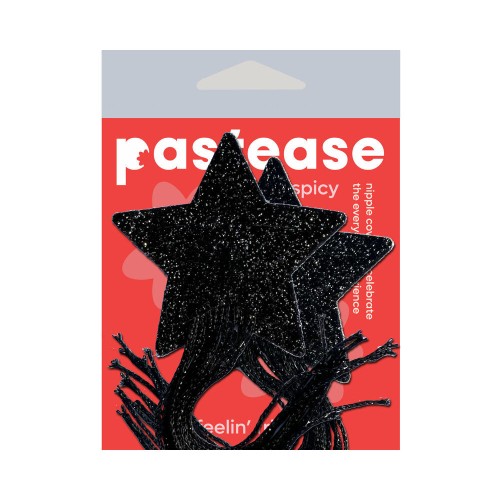 Tassel Pasties Black Sparkle Star Pastease with Long Fringe