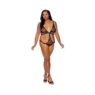 Barely Bare Strappy Bikini Teddy Black Queen Size