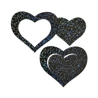 Pastease Black Glitter Heart Nipple Pasties