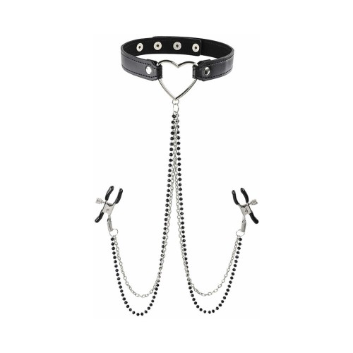 Collar Ajustable Amor con Pinzas para Pezones para Juegos BDSM