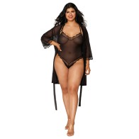 Dreamgirl Lace Trim Mesh Robe & Teddy for 2XL Sizes