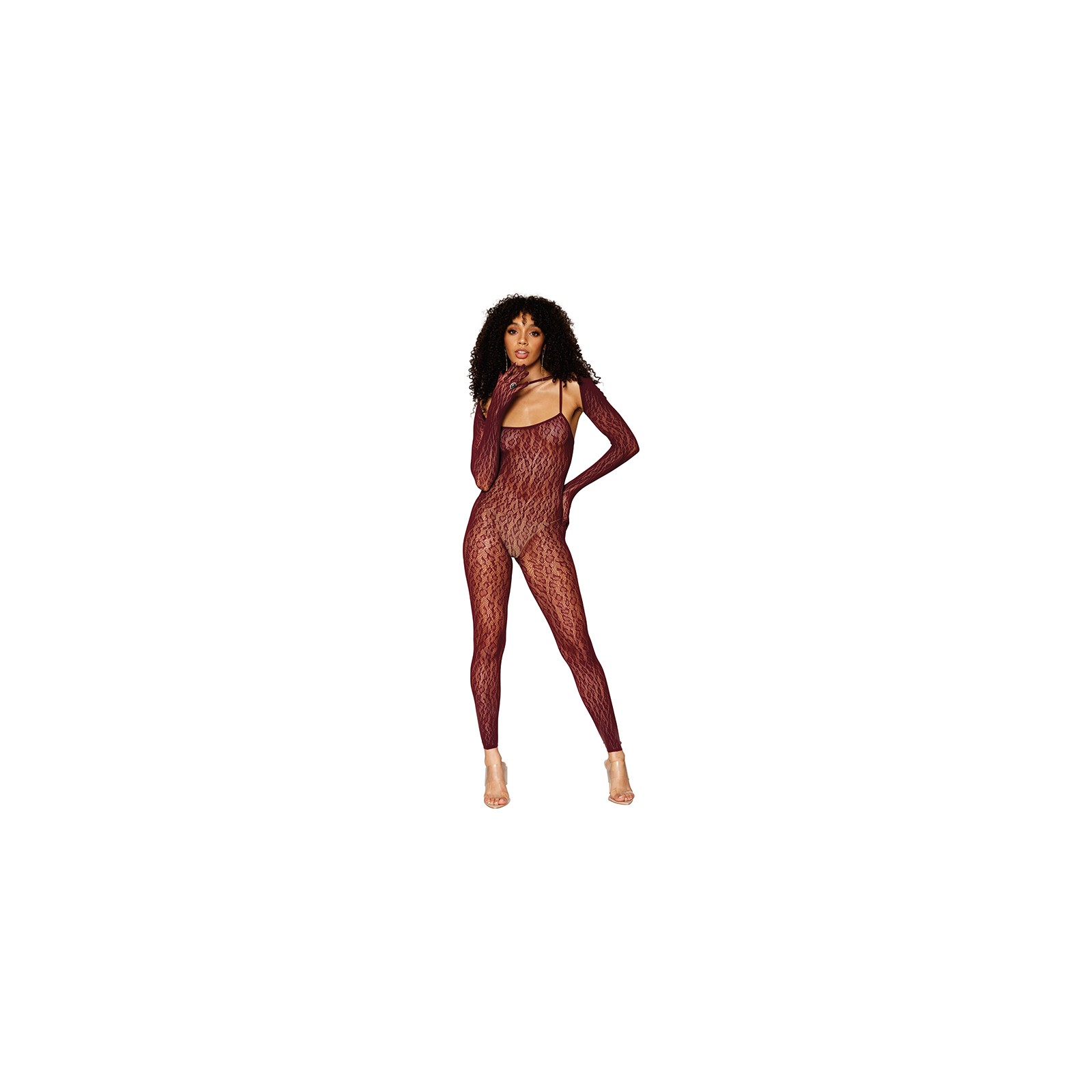 Dreamgirl Animal Print Fishnet Bodystocking & Shrug in Burgundy