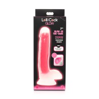 Dildo de Silicona Rosa Lollicock que Brilla en la Oscuridad de 7 Pulgadas