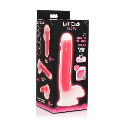 Dildo de Silicona Rosa Lollicock que Brilla en la Oscuridad de 7 Pulgadas