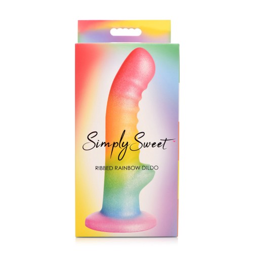 Simply Sweet Ribbed Silicone Dildo Rainbow