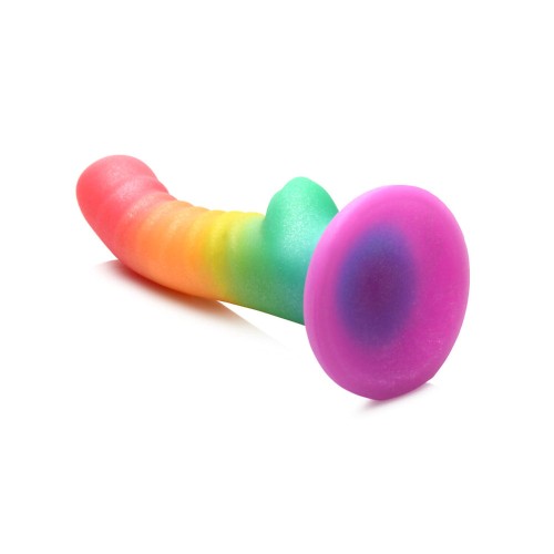 Simply Sweet Ribbed Silicone Dildo Rainbow