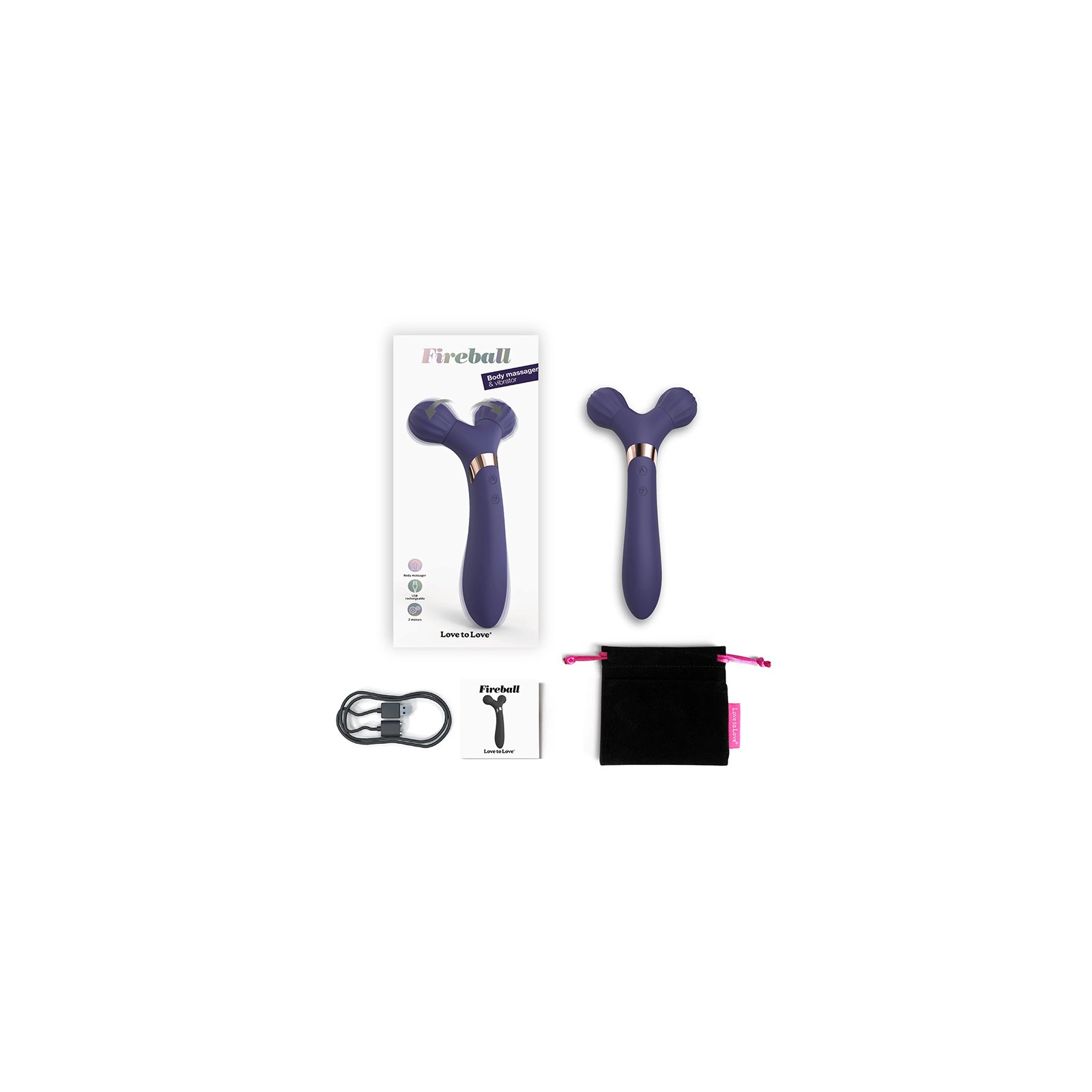 Love to Love Fireball Rechargeable Dual Ended Silicone Body Massager & Vibrator Midnight Indigo