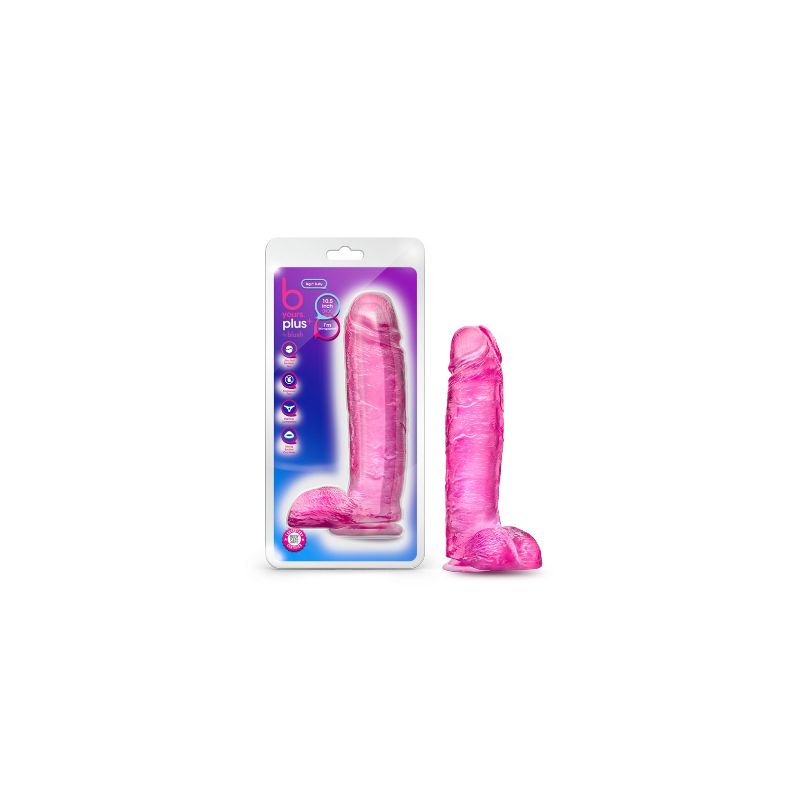 B Yours Plus Big n' Bulky Dildo de 10.5 in. con Bolas Rosa