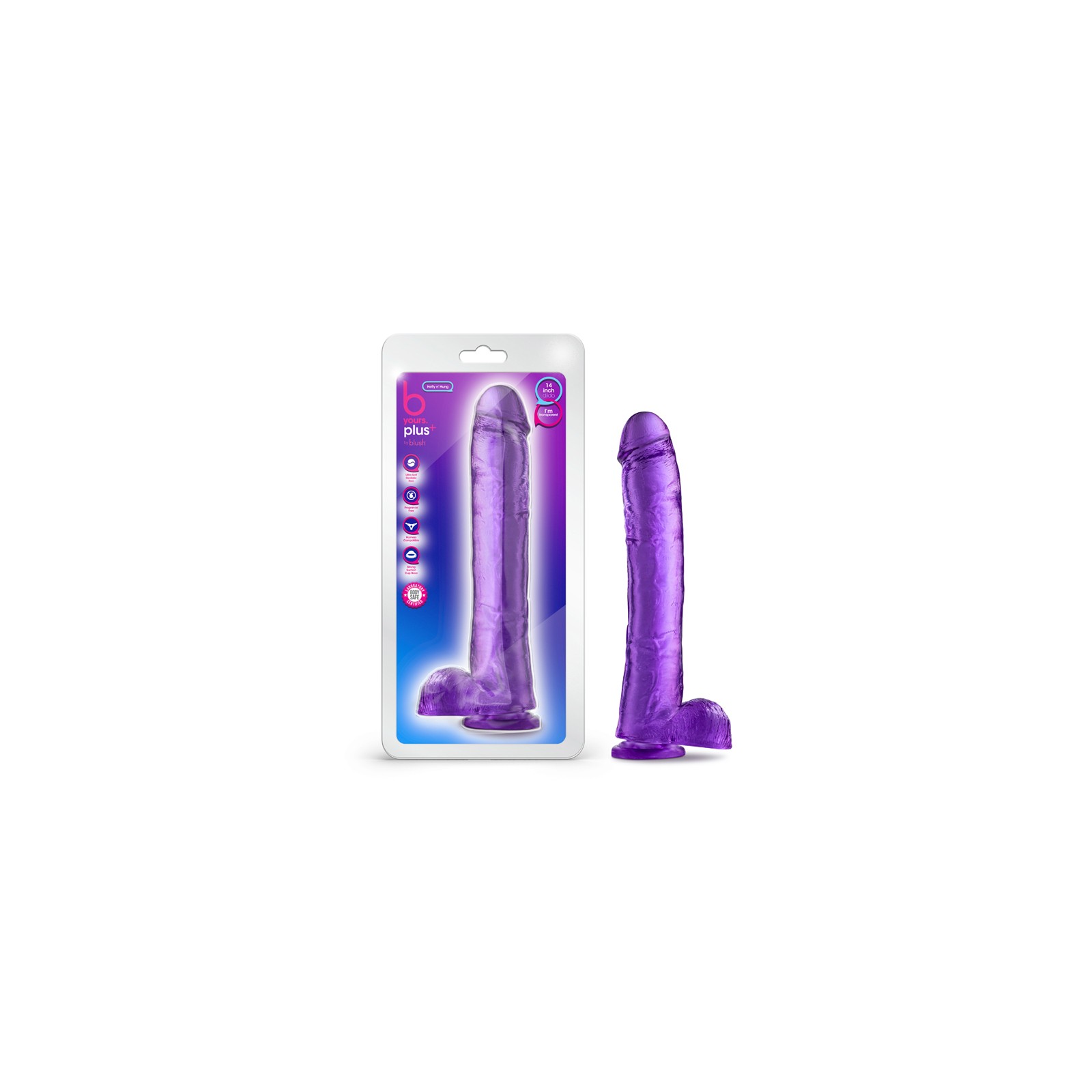 B Yours Plus Hefty n' Hung 14 in. Dildo with Balls Purple