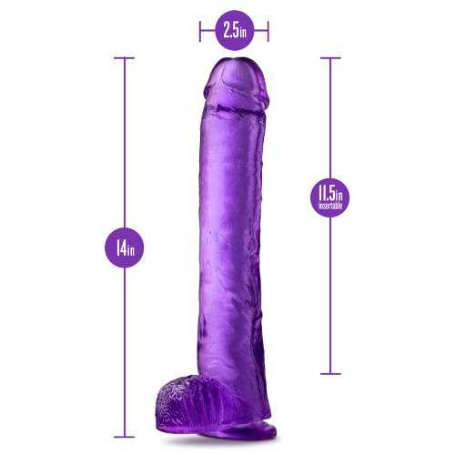 B Yours Plus Hefty n' Hung 14 in. Dildo with Balls Purple