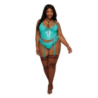 Dreamgirl Stretch Vinyl and Lace Bustier Set - Ocean 2XL