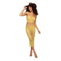 Dreamgirl Iridescent Rhinestone Fishnet Set Citrus L - Glamour & Seduction