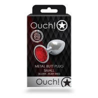 Ouch! Plug Anal Redondo Pequeño Plateado/Rojo Rubí