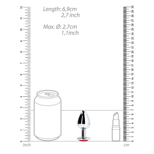 Ouch! Plug Anal Redondo Pequeño Plateado/Rojo Rubí