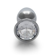 Ouch! Small Round Gem Butt Plug Silver/Diamond