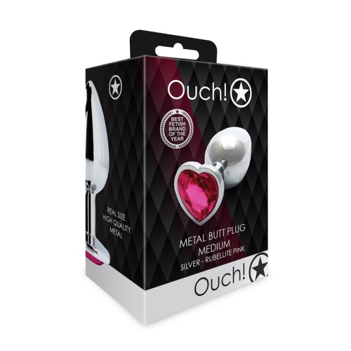 Ouch! Heart Gem Butt Plug - Medium Silver and Pink