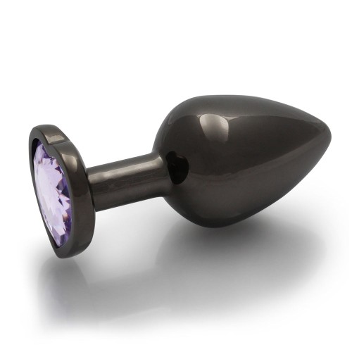 Ouch! Heart Gem Medium Butt Plug Gunmetal/Amethyst