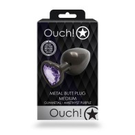 Ouch! Heart Gem Medium Butt Plug Gunmetal/Amethyst