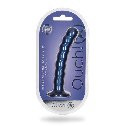 Ouch! Dildo de Silicona con Perlas 6.5 in Azul Metálico