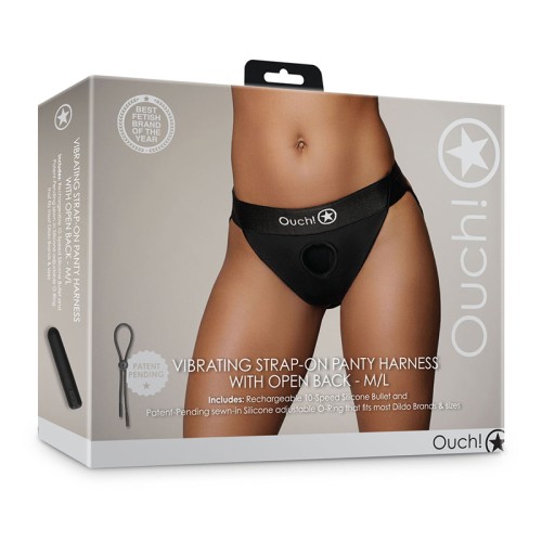 Vibrating Strap-On Panty Harness Open Back Black M/L - Purchase Now