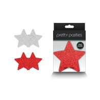 Glitter Stars Nipple Covers in Red and Silver