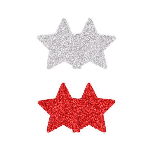 Glitter Stars Nipple Covers in Red and Silver