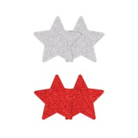 Glitter Stars Nipple Covers in Red and Silver