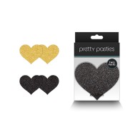 Pasties Brillantes Corazones Negro/Dorado 2 Pares