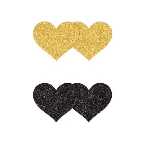 Pasties Brillantes Corazones Negro/Dorado 2 Pares