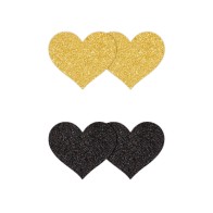 Pasties Brillantes Corazones Negro/Dorado 2 Pares