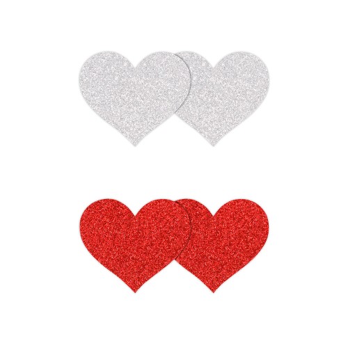 Pretty Pasties Glitter Hearts Red Silver 2 Pair