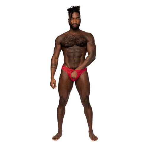 Male Power Sassy Lace Open Ring Thong Red S/M