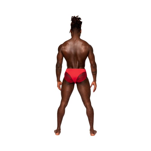 Male Power Sassy Lace Bikini Solid Pouch Red S