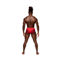 Male Power Sassy Lace Bikini Solid Pouch Red S