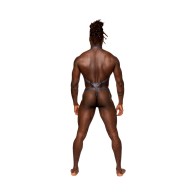 Male Power S'naked Shoulder Sling Harness Thong One-Piece Black/Blue S/M