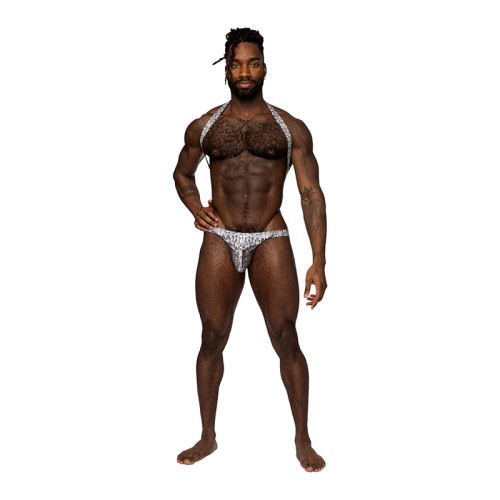 Male Power S'naked Shoulder Sling Thong Silver Black S/M