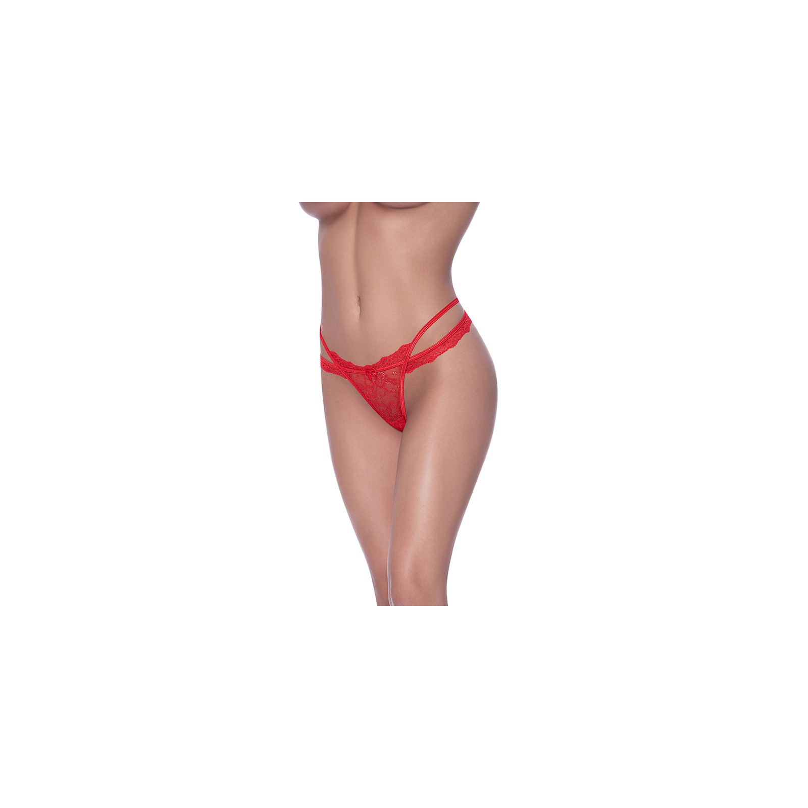 Magic Silk Ooh La Lace Crotchless Thong Red L/XL