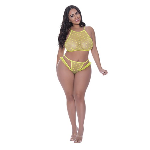 Magic Silk Love Star Halter Bra Cheeky Panty Set Neon Chartreuse