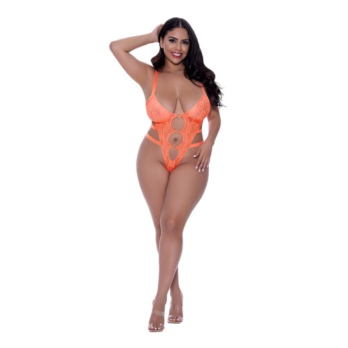 Magic Silk Rude Awakening Strappy Teddy in Neon Orange