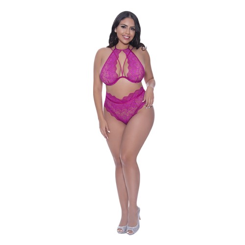 Conjunto de Sujetador y Panties Lace Up Berrylicious Magic Silk en Frambuesa